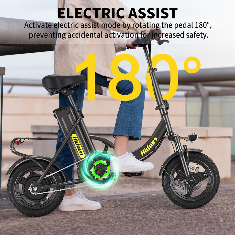 Hidoes C5 Folding Electric Bike, 350W Motor, 36V 10.4Ah Battery, 14 inch Tires, 25km/h Max Speed, 28km Range, Front & Rear Disc Brake, Front Fork Suspension