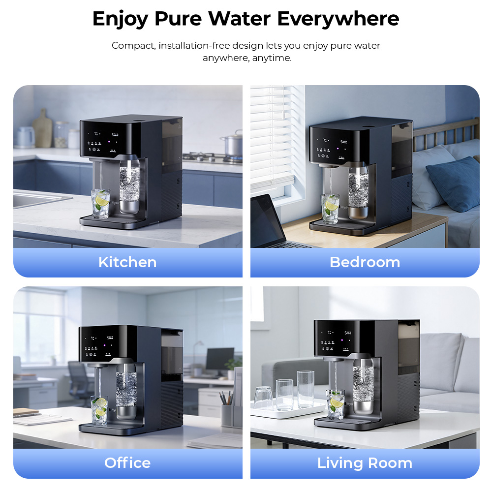 Hydrofast C300 RO Countertop Water Purifier, Iced & Sparkling Water Dispenser, 6-Stage Filtration with UV Sterilization, 5L Raw Tank & 1.5L Pure Tank, Adjustable Temperature & Volume, Smart TDS Display