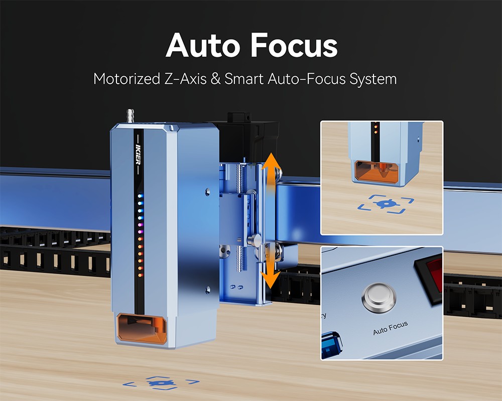 IKIER K40 MAX 40W-os l&eacute;zergrav&iacute;roz&oacute;, 850&times;800 mm-es nagy ter&uuml;let, 600 mm/s nagy sebess&eacute;g, 0,01 mm-es prec&iacute;zi&oacute;, k&eacute;tsebess&eacute;ges l&eacute;zer, 0,08&times;0,1 mm-es ultrafinom pontpont, autof&oacute;kusz &eacute;s automatikus s&uuml;llyeszt&eacute;ses v&aacute;g&aacute;s