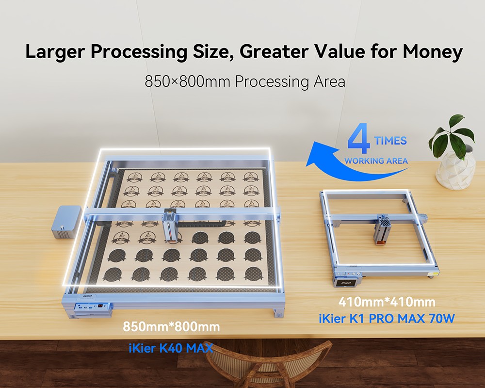 IKIER K40 MAX 40W-os l&eacute;zergrav&iacute;roz&oacute;, 850&times;800 mm-es nagy ter&uuml;let, 600 mm/s nagy sebess&eacute;g, 0,01 mm-es prec&iacute;zi&oacute;, k&eacute;tsebess&eacute;ges l&eacute;zer, 0,08&times;0,1 mm-es ultrafinom pontpont, autof&oacute;kusz &eacute;s automatikus s&uuml;llyeszt&eacute;ses v&aacute;g&aacute;s