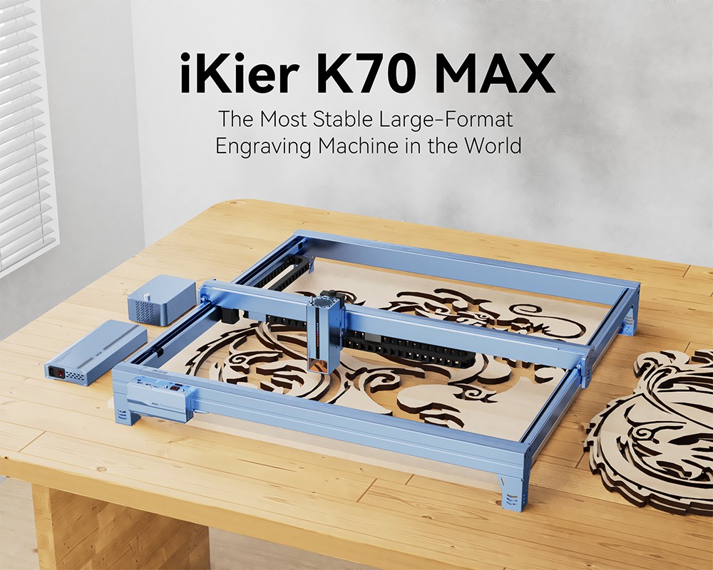 IKIER K70 MAX 70W Laser Engraver, 850×800mm Working Area, 0.01mm High Precision, 0.1×0.15mm Ultra-Fine Spot, 400mm/s Fast Speed, Auto Focus & Auto Sinking Cutting