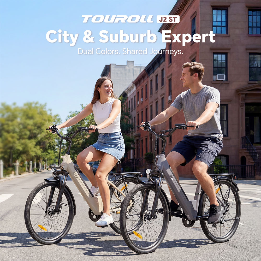 Touroll J2 ST Elektrofahrrad, 250-W-Motor, 36-V-15,6-Ah-Akku, 26-Zoll-Reifen, 25 km/h H&ouml;chstgeschwindigkeit, 100 km maximale Reichweite, mechanische Scheibenbremse, Federgabel, Shimano 7-Gang-Schaltung &ndash; Grau