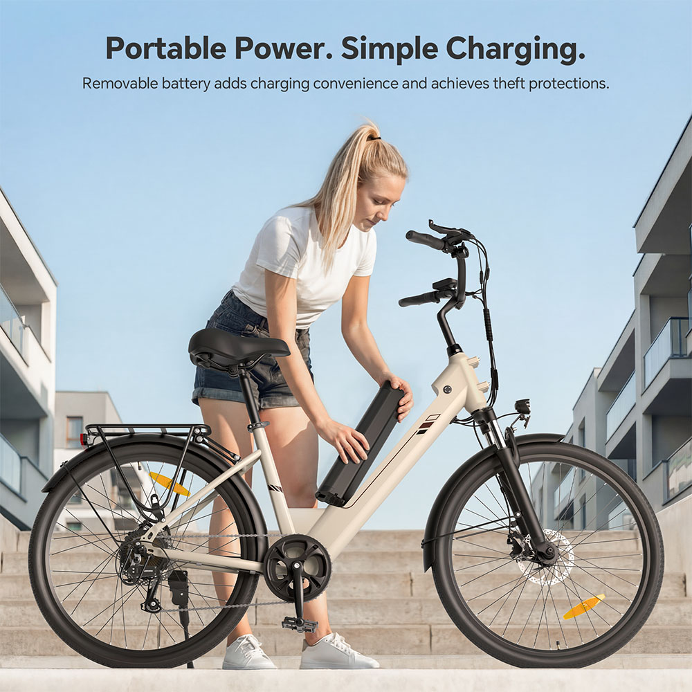 Touroll J2 ST Elektrofahrrad, 250-W-Motor, 36-V-15,6-Ah-Akku, 26-Zoll-Reifen, 25 km/h H&ouml;chstgeschwindigkeit, 100 km maximale Reichweite, mechanische Scheibenbremse, Federgabel, Shimano 7-Gang-Schaltung &ndash; Grau