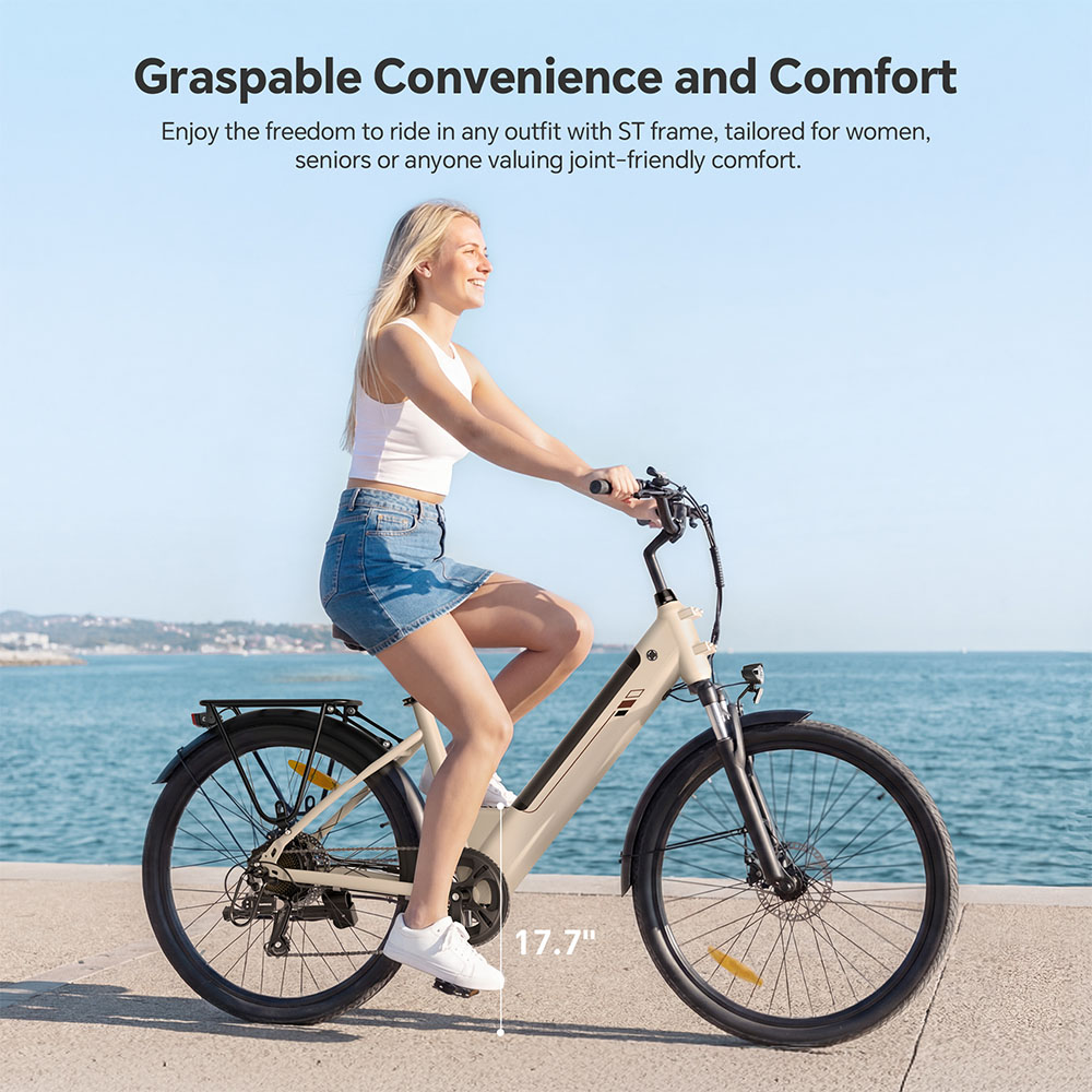 Touroll J2 ST Elektrofahrrad, 250-W-Motor, 36-V-15,6-Ah-Akku, 26-Zoll-Reifen, 25 km/h H&ouml;chstgeschwindigkeit, 100 km maximale Reichweite, mechanische Scheibenbremse, Federgabel, Shimano 7-Gang-Schaltung &ndash; Grau