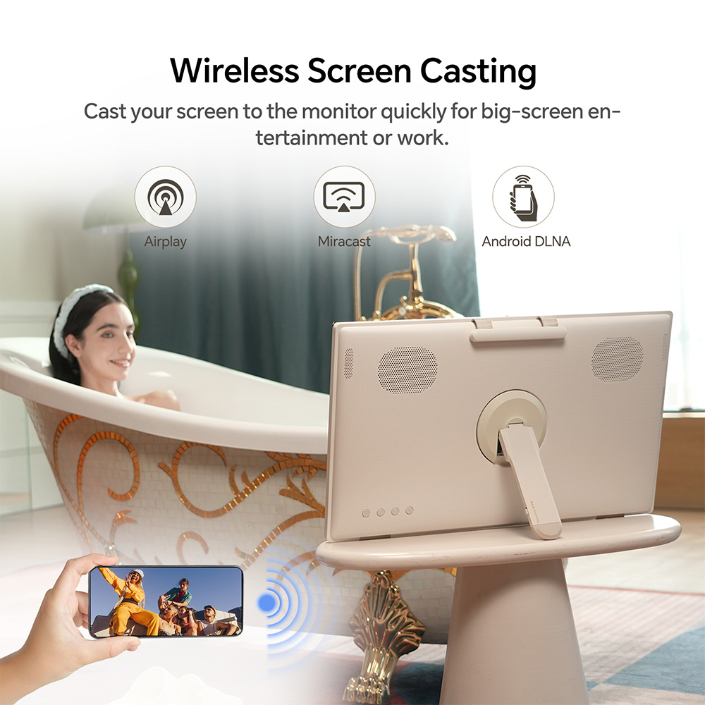 KTC A25Q5 24.5 inch Touchscreen Portable Monitor, 1920*1080 60Hz IPS Screen, Google EDLA, Android 14, 8GB+128GB, 8MP Camera, 2*8W+2*4W Speakers, Up to 8 Hours Battery Life, Low Blue Light, Screen Casting, 0-45° Swivel Angle & 90° Pivot Angle