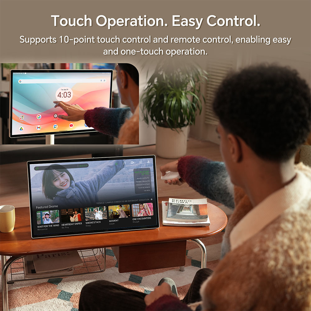 KTC A25Q5 24.5 inch Touchscreen Portable Monitor, 1920*1080 60Hz IPS Screen, Google EDLA, Android 14, 8GB+128GB, 8MP Camera, 2*8W+2*4W Speakers, Up to 8 Hours Battery Life, Low Blue Light, Screen Casting, 0-45° Swivel Angle & 90° Pivot Angle