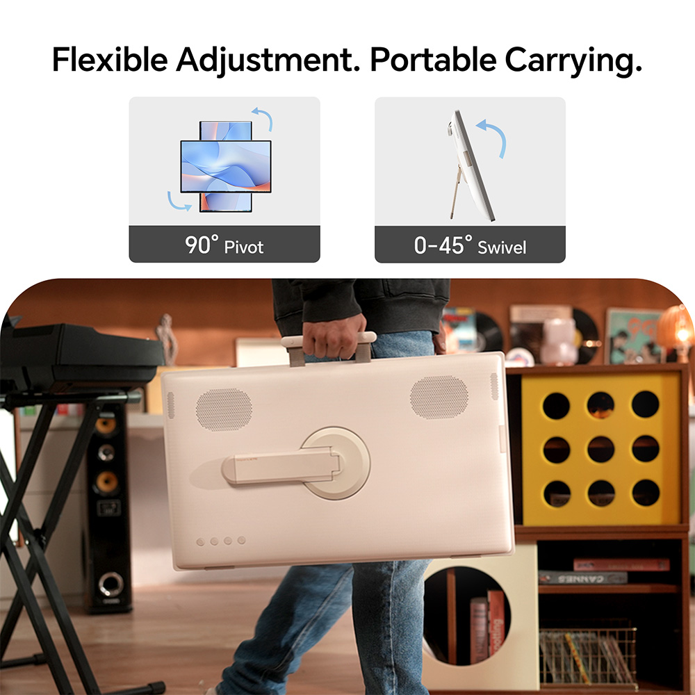 KTC A25Q5 24.5 inch Touchscreen Portable Monitor, 1920*1080 60Hz IPS Screen, Google EDLA, Android 14, 8GB+128GB, 8MP Camera, 2*8W+2*4W Speakers, Up to 8 Hours Battery Life, Low Blue Light, Screen Casting, 0-45° Swivel Angle & 90° Pivot Angle