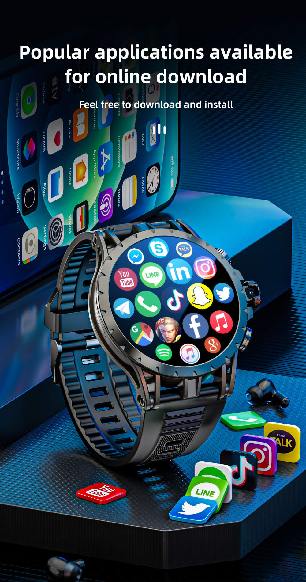 LOKMAT APPLLP 4 Smartwatch, 1,508 Zoll AMOLED-Bildschirm, 4G/5G SIM-Karte, Herzfrequenz- und Blutsauerstoffmessung, GPS-Ortung