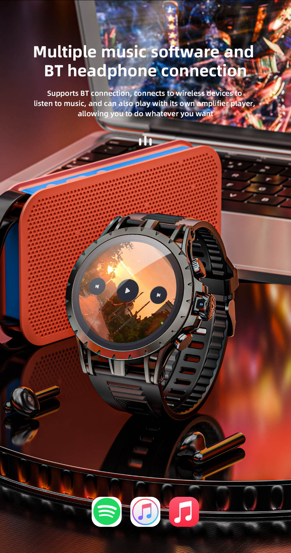 LOKMAT APPLLP 4 Smartwatch, 1.508 inch AMOLED Screen, 4G/5G SIM Card, Heart Rate & Blood Oxygen Monitoring, GPS Positioning