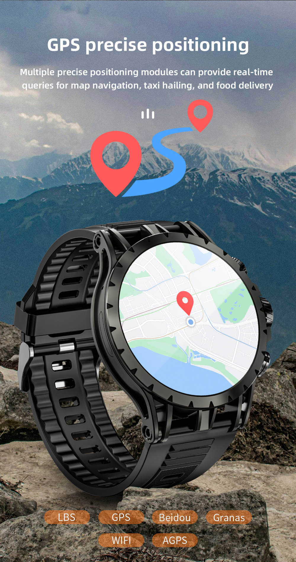 LOKMAT APPLLP 4 Smartwatch, 1.508 inch AMOLED Screen, 4G/5G SIM Card, Heart Rate & Blood Oxygen Monitoring, GPS Positioning