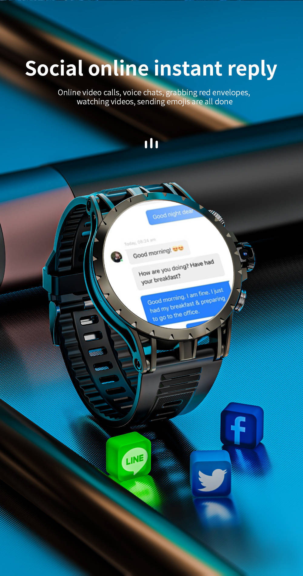 LOKMAT APPLLP 4 Smartwatch, 1.508 inch AMOLED Screen, 4G/5G SIM Card, Heart Rate & Blood Oxygen Monitoring, GPS Positioning