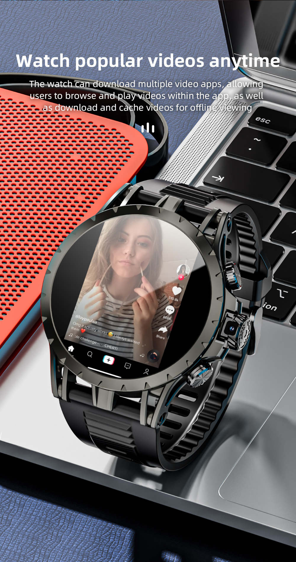 LOKMAT APPLLP 4 Smartwatch, 1.508 inch AMOLED Screen, 4G/5G SIM Card, Heart Rate & Blood Oxygen Monitoring, GPS Positioning