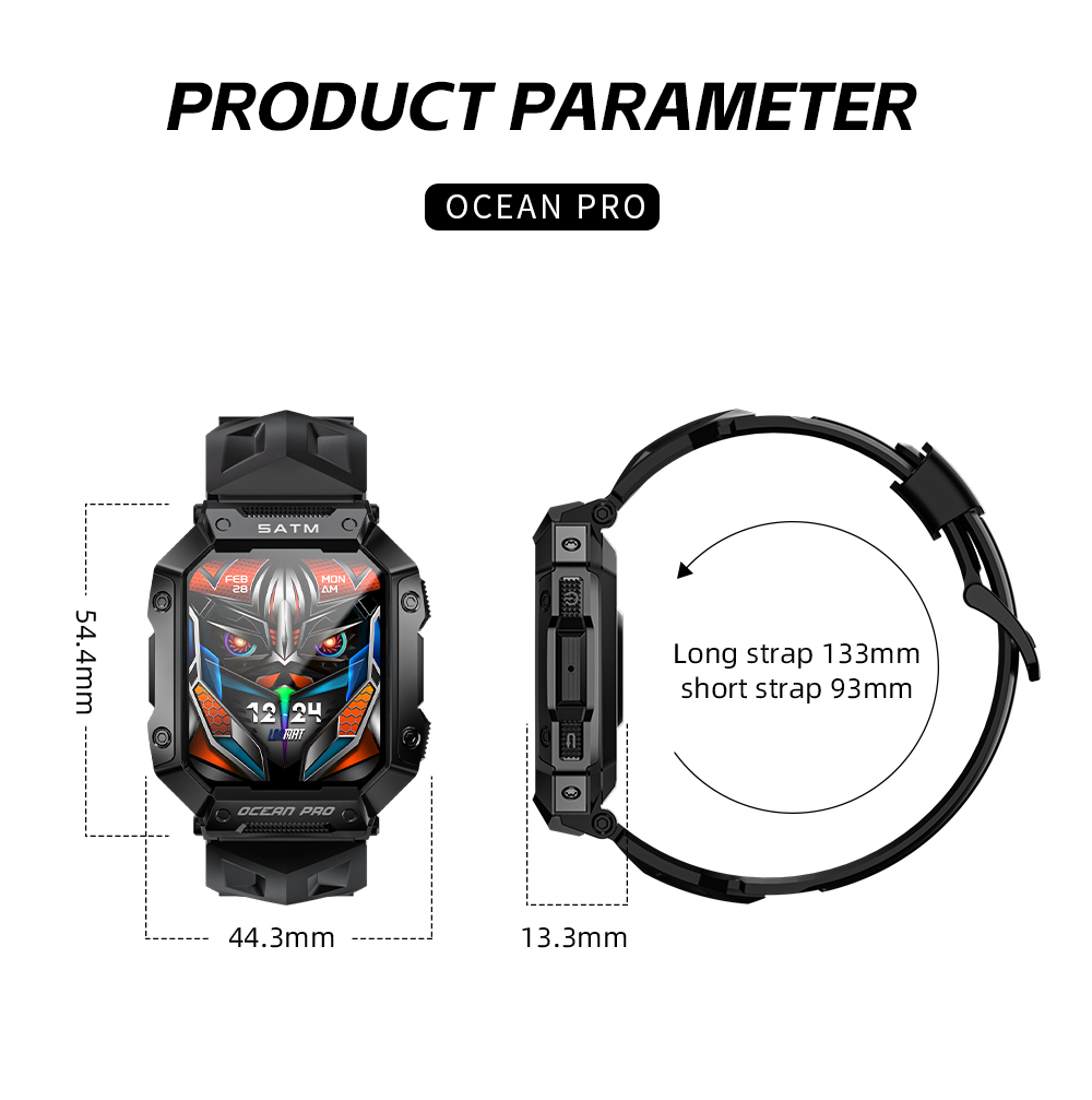 LOKMAT OCEAN PRO Smartwatch 1.85 inch Full Touch Screen, Fitness Tracker, Heart Rate Monitor, Sports Mode - Black