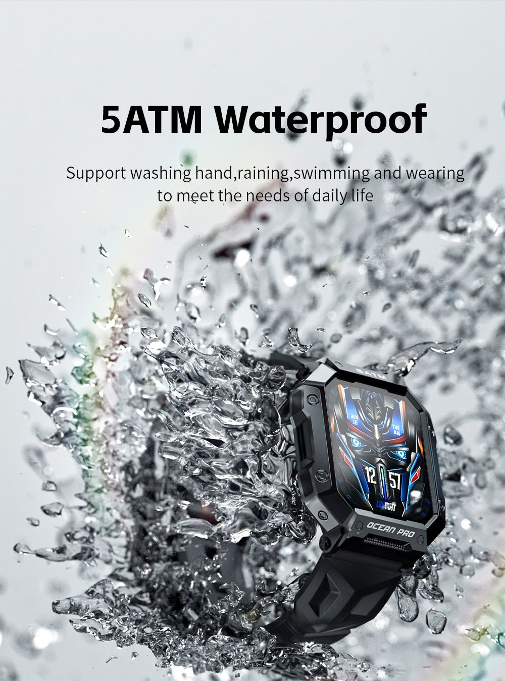 LOKMAT OCEAN PRO Smartwatch 1.85 inch Full Touch Screen, Fitness Tracker, Heart Rate Monitor, Sports Mode - Black