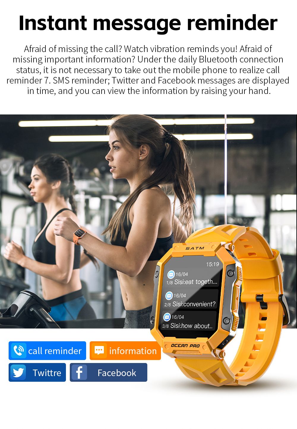 LOKMAT OCEAN PRO Smartwatch 1.85 inch Full Touch Screen, Fitness Tracker, Heart Rate Monitor, Sports Mode - Black