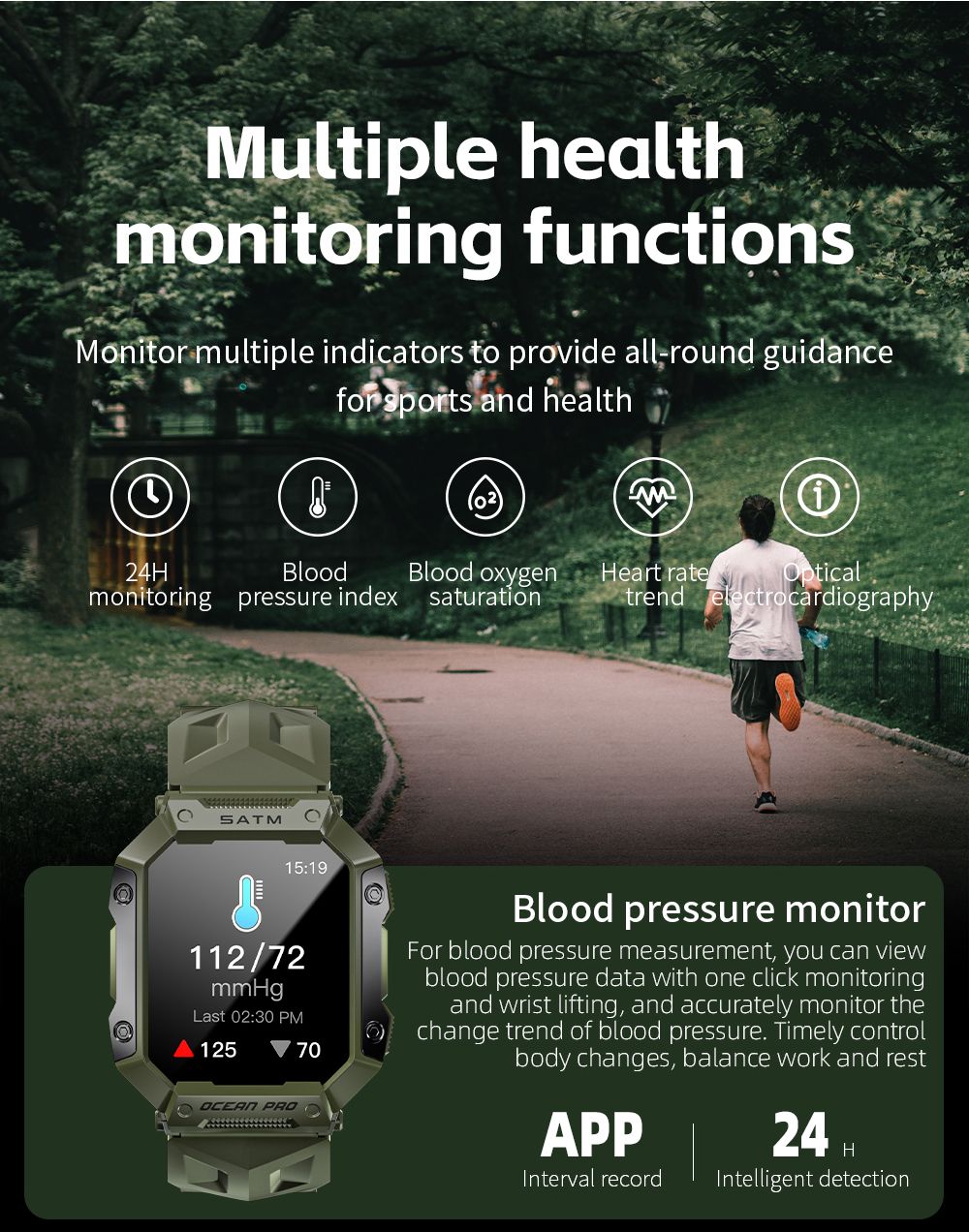 LOKMAT OCEAN PRO Smartwatch 1.85 inch Full Touch Screen, Fitness Tracker, Heart Rate Monitor, Sports Mode - Black