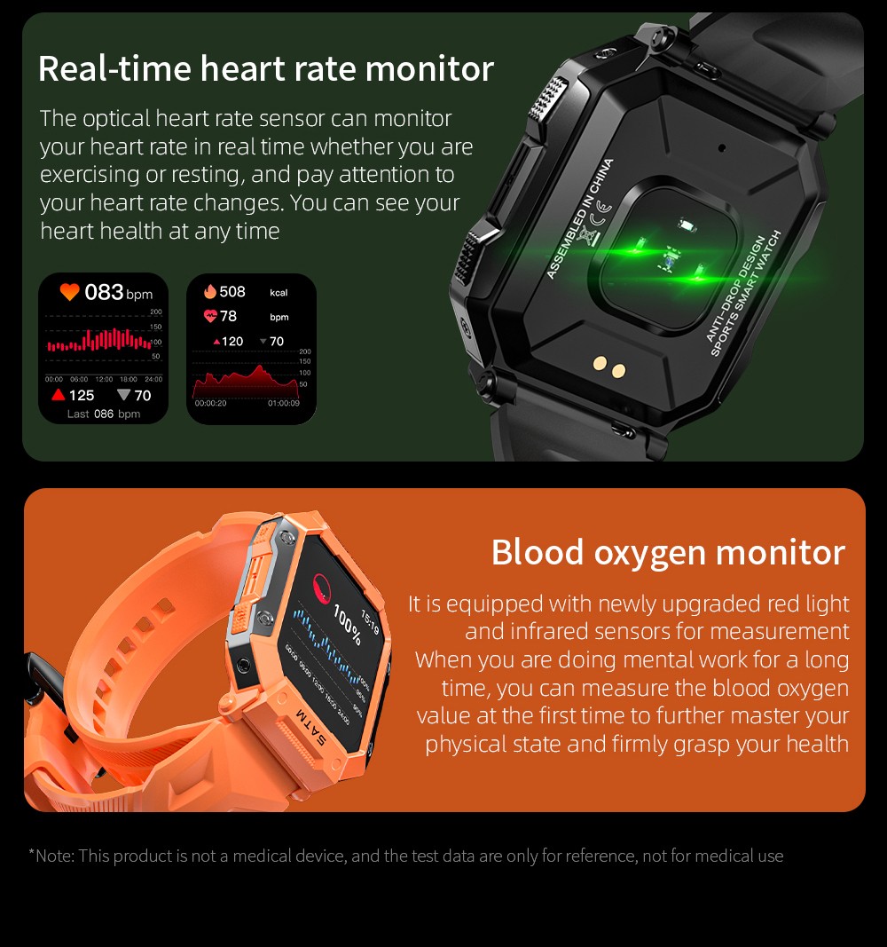 LOKMAT OCEAN PRO Smartwatch 1.85 inch Full Touch Screen, Fitness Tracker, Heart Rate Monitor, Sports Mode - Black