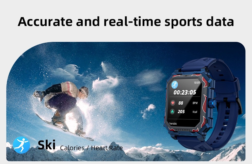LOKMAT Ocean Max Sport Smartwatch Fitness Tracker Heart Rate, Blood Oxygen Monitor, Bluetooth 5.3 - Black