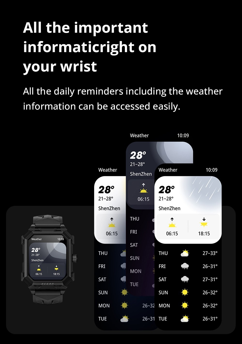LOKMAT Ocean Max Sport Smartwatch Fitness Tracker Heart Rate, Blood Oxygen Monitor, Bluetooth 5.3 - Black