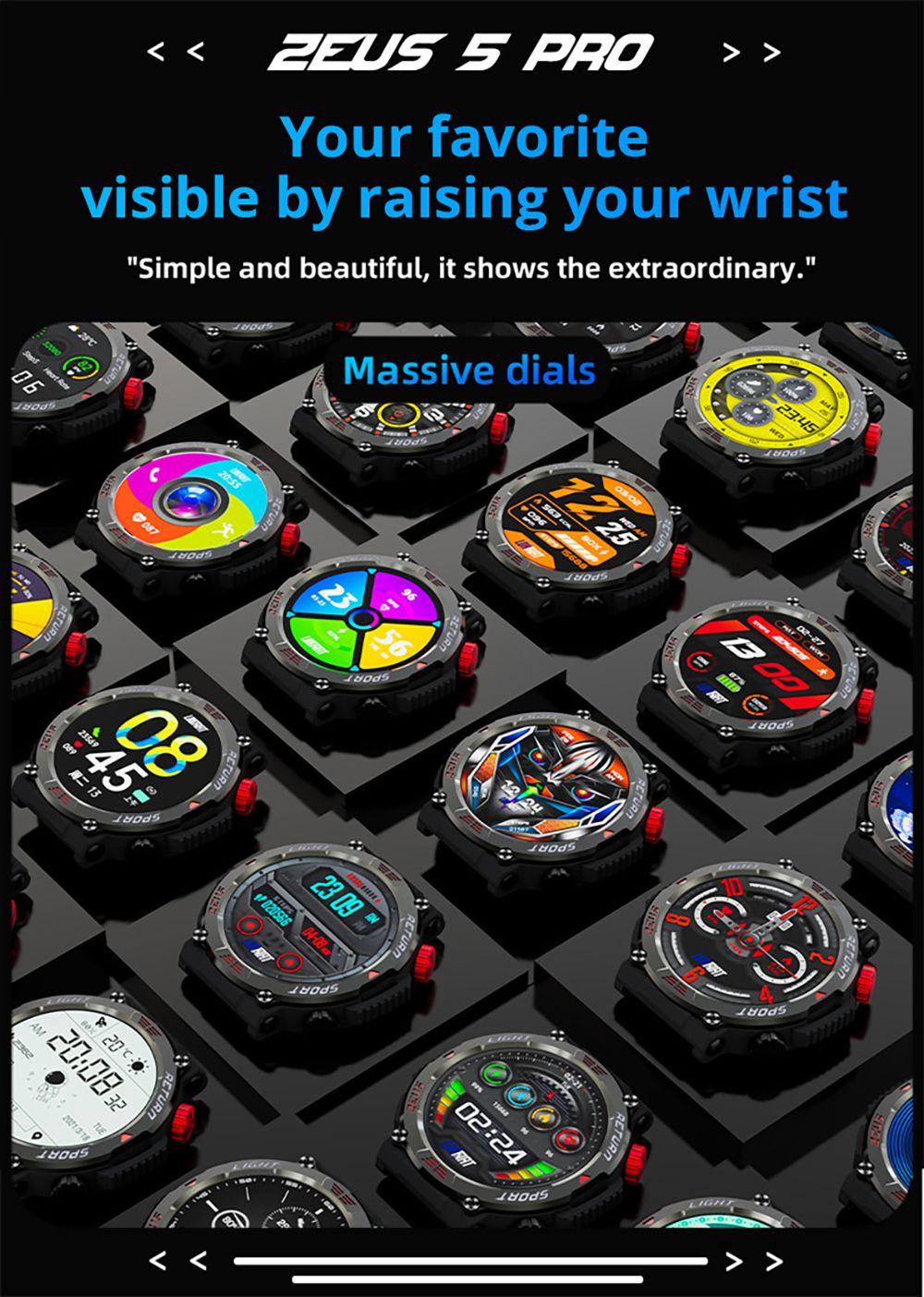 LOKMAT ZEUS 5 Pro Smartwatch Health Monitor, 1.46'' HD Screen, Bluetooth Calling, 5ATM Waterproof - Black