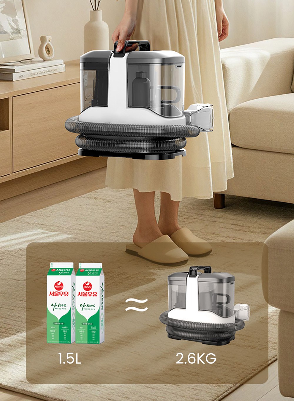 MAMNV C3 Tragbarer Stoffreiniger, 13.000Pa Saugkraft, 500W B&uuml;rstenmotor, 1,5m Flexibler Schlauch, 1000ml Reinigungs- und 500ml Abfallbeh&auml;lter, Leicht und Leise, f&uuml;r Sofa/Teppich/Matratze/Auto