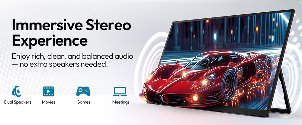 MESWAO S238 23.8 inch Portable Monitor, 1080P FHD IPS Screen, 120Hz Refresh Rate, 100% sRGB, 178&deg; Wide Viewing Angle, Built-in Dual Speaker, 180&deg; Adjustable Mount, 100x100mm VESA Mount, 2*Type-C, 1*HDMI, 1*Audio - EU Plug