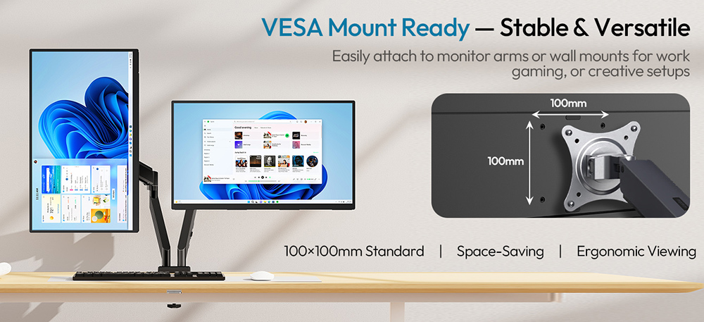 MESWAO S238 23.8 inch Portable Monitor, 1080P FHD IPS Screen, 120Hz Refresh Rate, 100% sRGB, 178&deg; Wide Viewing Angle, Built-in Dual Speaker, 180&deg; Adjustable Mount, 100x100mm VESA Mount, 2*Type-C, 1*HDMI, 1*Audio - EU Plug
