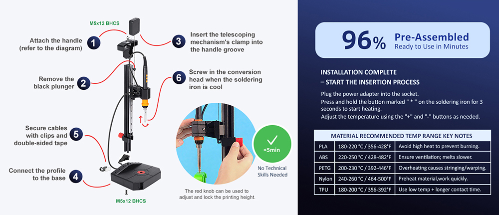 Mintion Nutopress Pro Heat Insert Press Kit f&uuml;r 3D-Druck &ndash; EU-Stecker