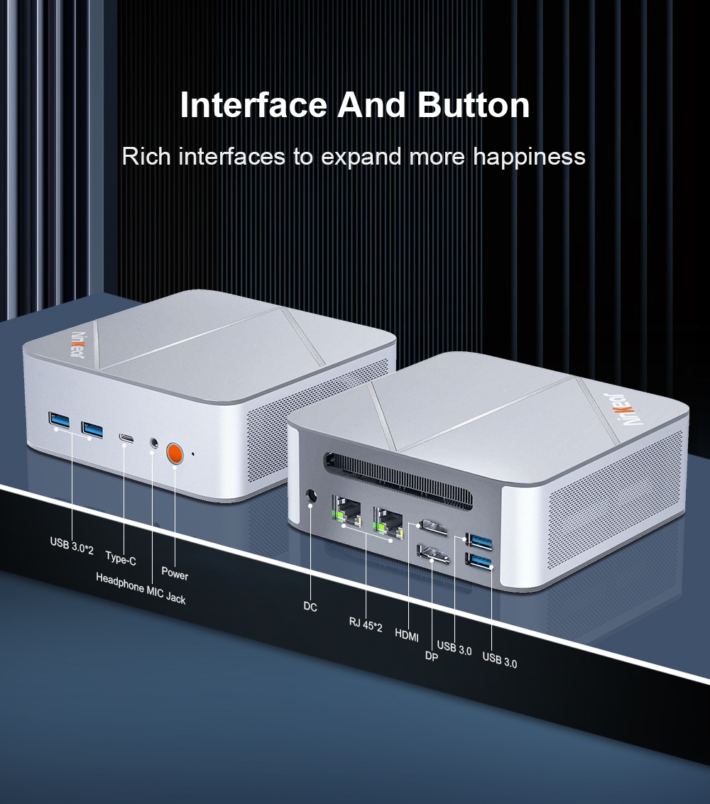 Ninkear L12 Pro Mini PC, Intel i9 12900HK 14 Cores Max 5.0GHz, 16GB RAM 1TB SSD, DP (8K)+ HDMI (4K) + Type-C (4K), WiFi 6 Bluetooth 5.2, 2*2.5G RJ45, 4*USB3.0, 1*Earphone Jack