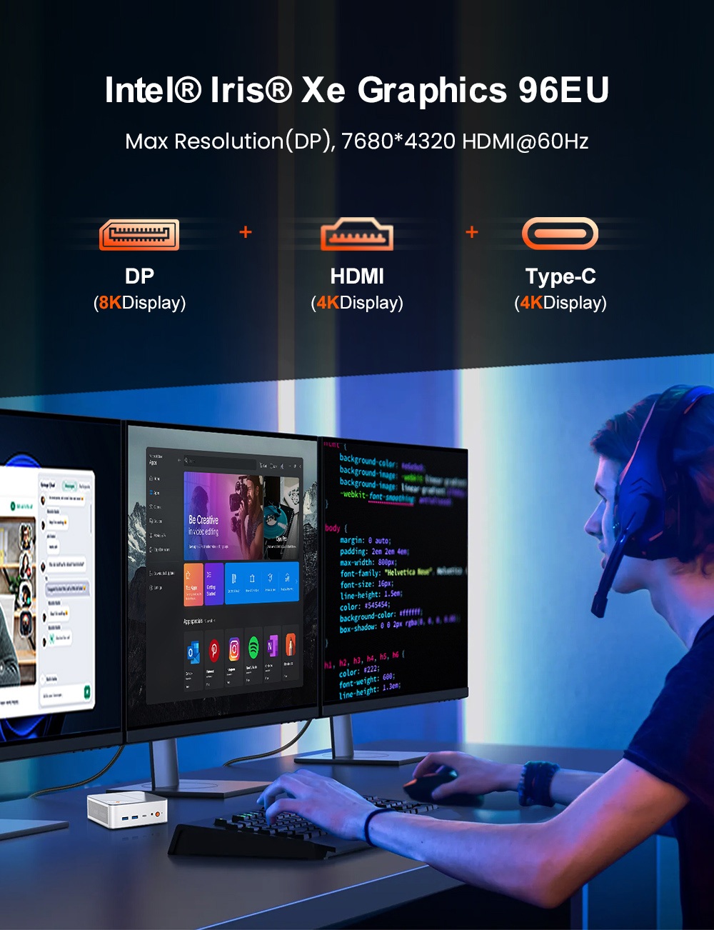Ninkear L12 Pro Mini PC, Intel i9 12900HK 14 Cores Max 5.0GHz, 16GB RAM 1TB SSD, DP (8K)+ HDMI (4K) + Type-C (4K), WiFi 6 Bluetooth 5.2, 2*2.5G RJ45, 4*USB3.0, 1*Earphone Jack