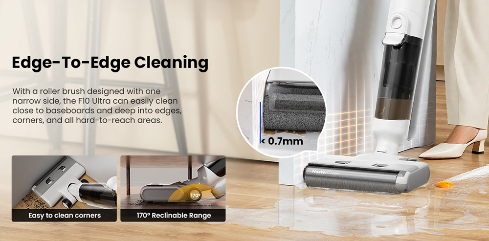 Proscenic F10 Ultra 3-in-1 Akku-Staubsauger, Nass- und Trockenreinigung, 60 Minuten Laufzeit, 1,3-Liter-Doppelwassertank, LED-Anzeige, Selbstreinigungsfunktion und 3 Modi