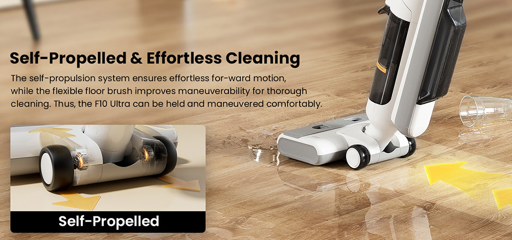 Proscenic F10 Ultra 3-in-1 Akku-Staubsauger, Nass- und Trockenreinigung, 60 Minuten Laufzeit, 1,3-Liter-Doppelwassertank, LED-Anzeige, Selbstreinigungsfunktion und 3 Modi