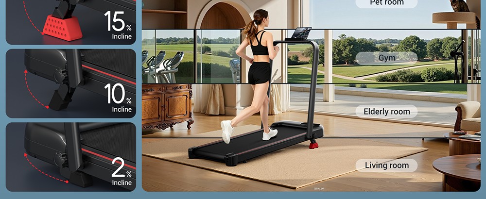 ROBORE U18F Treadmill with 15% Incline, 10.5km/h Max Speed, 2.5HP Motor, 3 Incline Levels, 136kg Capacity, LED Display, Low Noise, for Home & Office