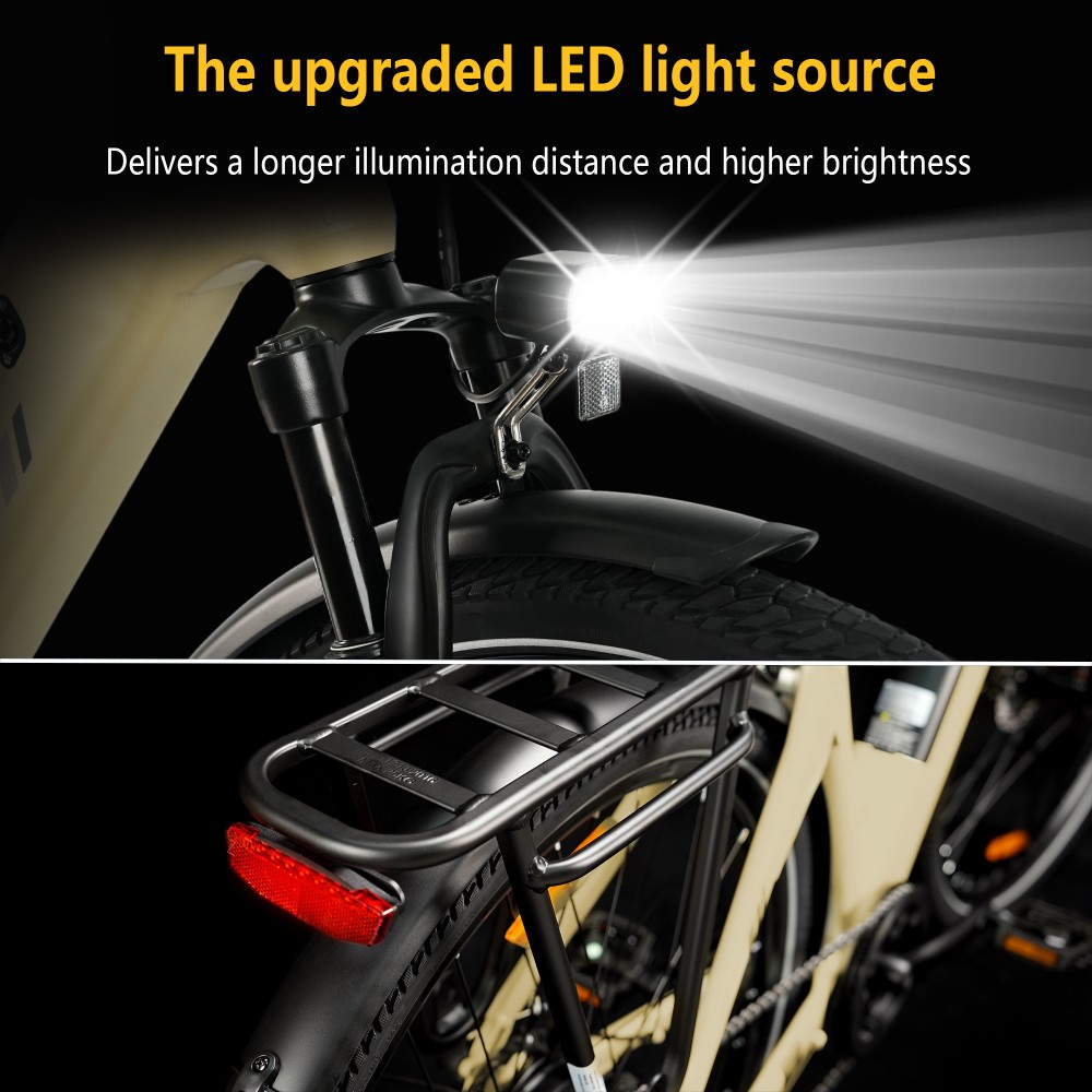 TTGO C3 SE Electric Bike, 250W Motor, 36V 18Ah Battery, 28 inch Tires, 25km/h Max Speed, 120km Max Range, Mechanical Disc Brakes, Front Suspension Fork, Shimano 7-speed - Black
