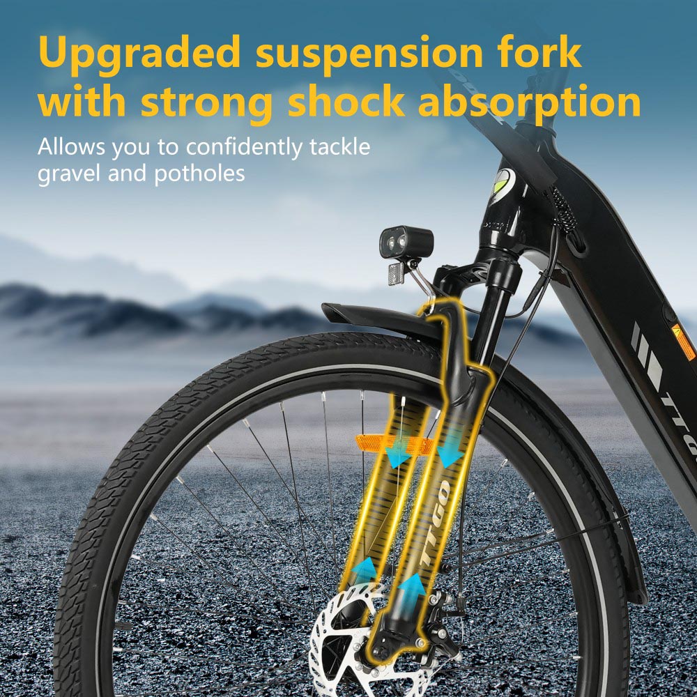 TTGO C3 SE Electric Bike, 250W Motor, 36V 18Ah Battery, 28 inch Tires, 25km/h Max Speed, 120km Max Range, Mechanical Disc Brakes, Front Suspension Fork, Shimano 7-speed - Black