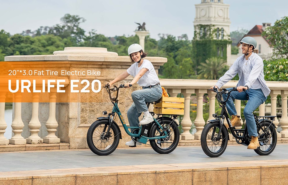 URLIFE E20 Electric Bike, 250W Motor, 48V 13Ah Battery, 20*3 inch Tires, 25km/h Max Speed, 100km Range, Mechanical Disc Brakes, Front Fork Suspension, 7-speed Gear - Green