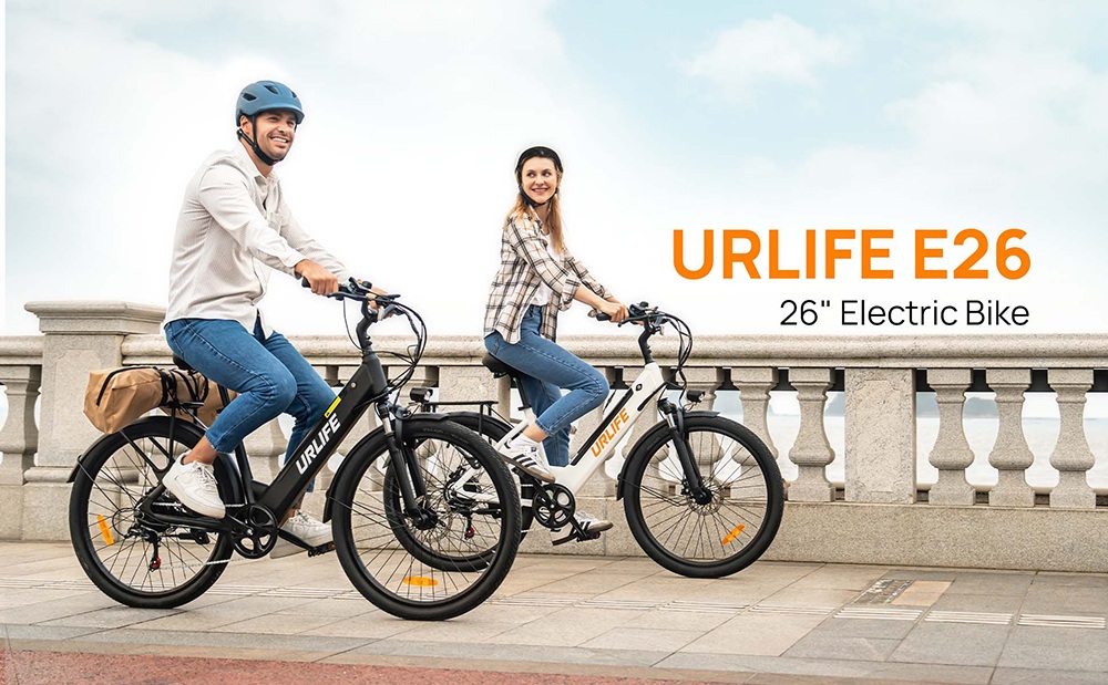 URLIFE E26 Electric Bike, 250W Motor, 36V 13Ah Battery, 26 inch Tires, 25km/h Max Speed, 80km Range, Front & Rear Disc Brakes, Front Fork Suspension, Shimano 7-speed - Black