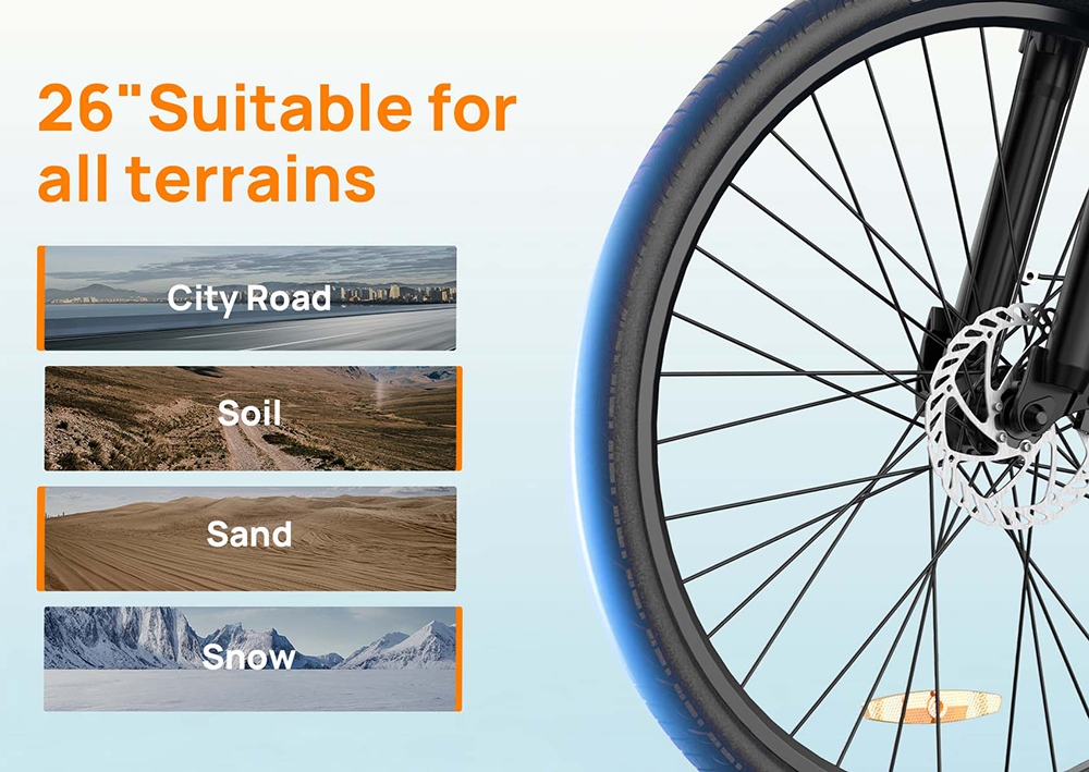 URLIFE E26 Electric Bike, 250W Motor, 36V 13Ah Battery, 26 inch Tires, 25km/h Max Speed, 80km Range, Front & Rear Disc Brakes, Front Fork Suspension, Shimano 7-speed - White