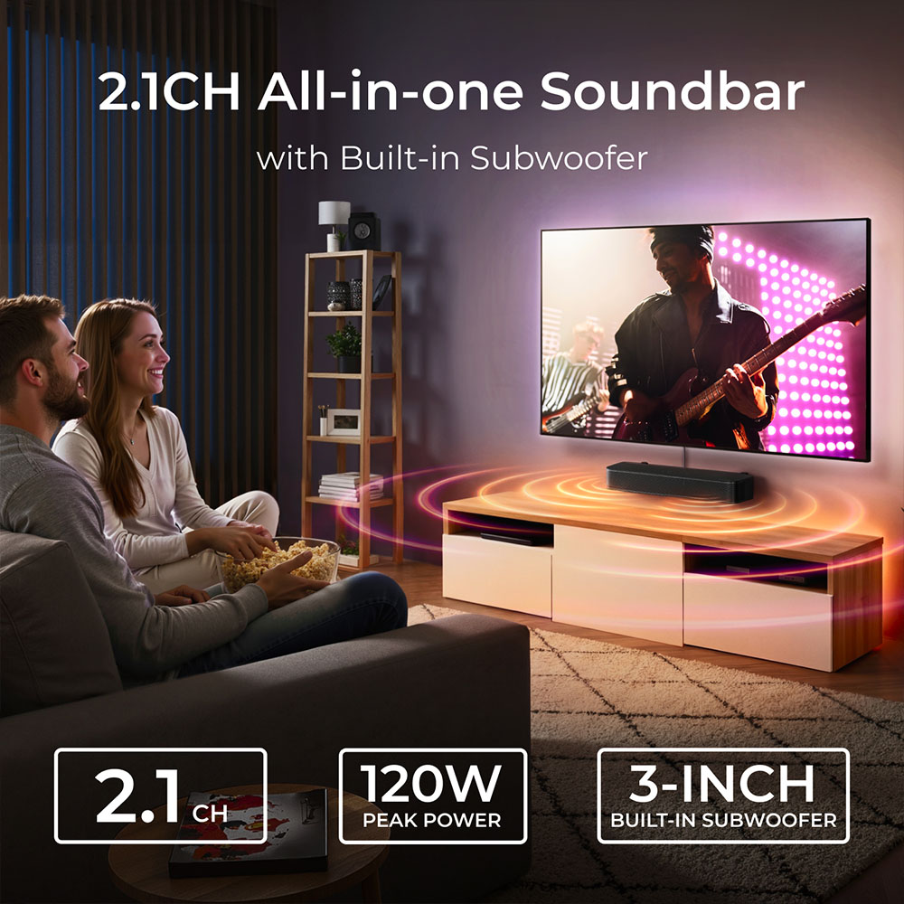 Ultimea Poseidon M20 2.1 csatorn&aacute;s soundbar, 120 W cs&uacute;csteljes&iacute;tm&eacute;ny, Bluetooth 5.4, alkalmaz&aacute;svez&eacute;rl&eacute;s, s&aacute;vok hangsz&iacute;nszab&aacute;lyz&oacute; be&aacute;ll&iacute;t&aacute;sai, 121 előre be&aacute;ll&iacute;tott EQ m&aacute;trix