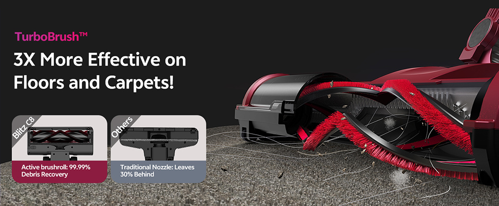 Aspirateur filaire Vactidy Blitz C8, moteur turbo 600 W, aspiration 60 kPa, poids plume de 1,7 kg, bac &agrave; poussi&egrave;re de 1,5 L, brosse en V, phares LED, c&acirc;ble de 7 m