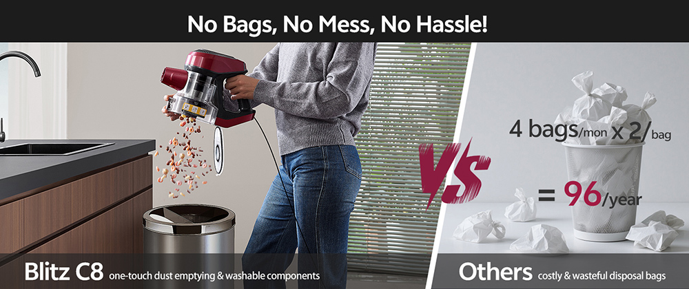 Aspirateur filaire Vactidy Blitz C8, moteur turbo 600 W, aspiration 60 kPa, poids plume de 1,7 kg, bac &agrave; poussi&egrave;re de 1,5 L, brosse en V, phares LED, c&acirc;ble de 7 m