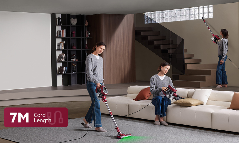 Aspirateur filaire Vactidy Blitz C8, moteur turbo 600 W, aspiration 60 kPa, poids plume de 1,7 kg, bac &agrave; poussi&egrave;re de 1,5 L, brosse en V, phares LED, c&acirc;ble de 7 m