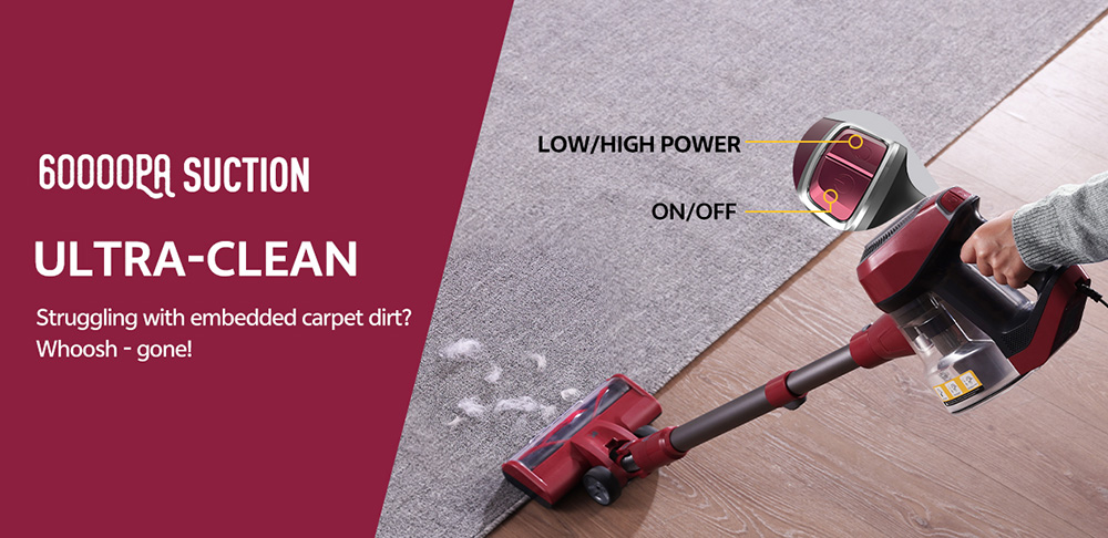 Aspirateur filaire Vactidy Blitz C8, moteur turbo 600 W, aspiration 60 kPa, poids plume de 1,7 kg, bac &agrave; poussi&egrave;re de 1,5 L, brosse en V, phares LED, c&acirc;ble de 7 m