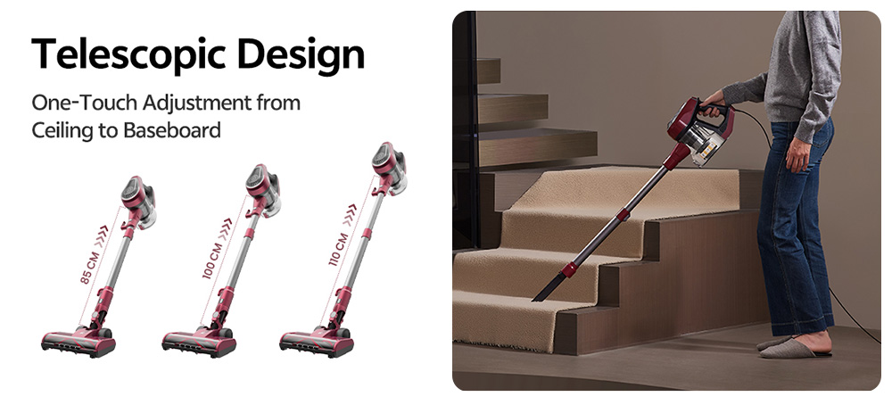 Aspirateur filaire Vactidy Blitz C8, moteur turbo 600 W, aspiration 60 kPa, poids plume de 1,7 kg, bac &agrave; poussi&egrave;re de 1,5 L, brosse en V, phares LED, c&acirc;ble de 7 m