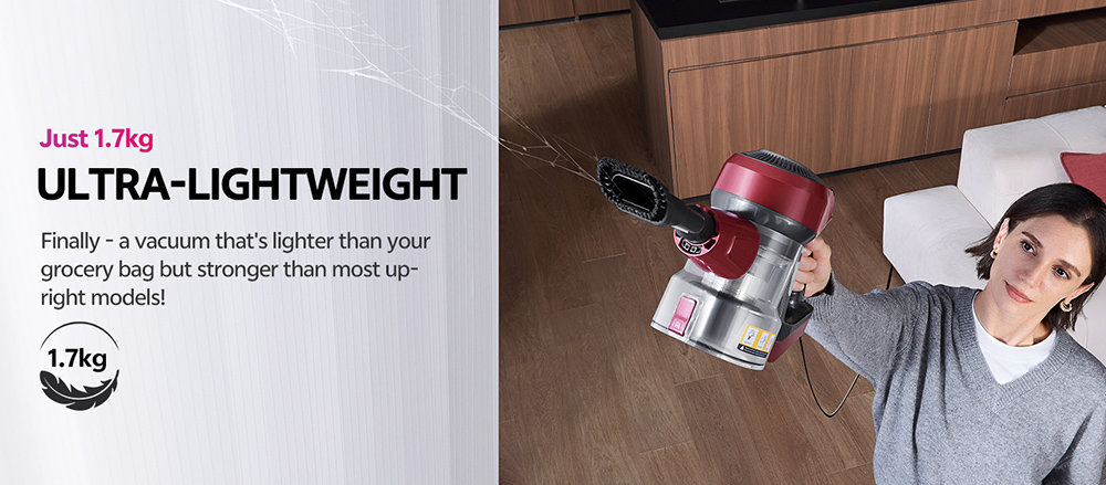 Aspirateur filaire Vactidy Blitz C8, moteur turbo 600 W, aspiration 60 kPa, poids plume de 1,7 kg, bac &agrave; poussi&egrave;re de 1,5 L, brosse en V, phares LED, c&acirc;ble de 7 m