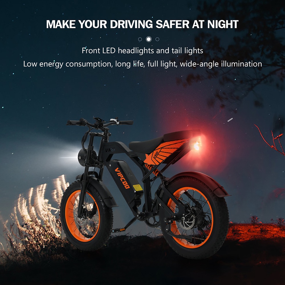 Vipcoo VM6 Electric Bike, 750W Motor, 48V 18.2Ah Battery, 20*4 inch Tires, 40km/h Max Speed, 75km Max Range, Front & Rear Mechanical Disc Brake, Rear Shock Absorber, Shimano 7-speed