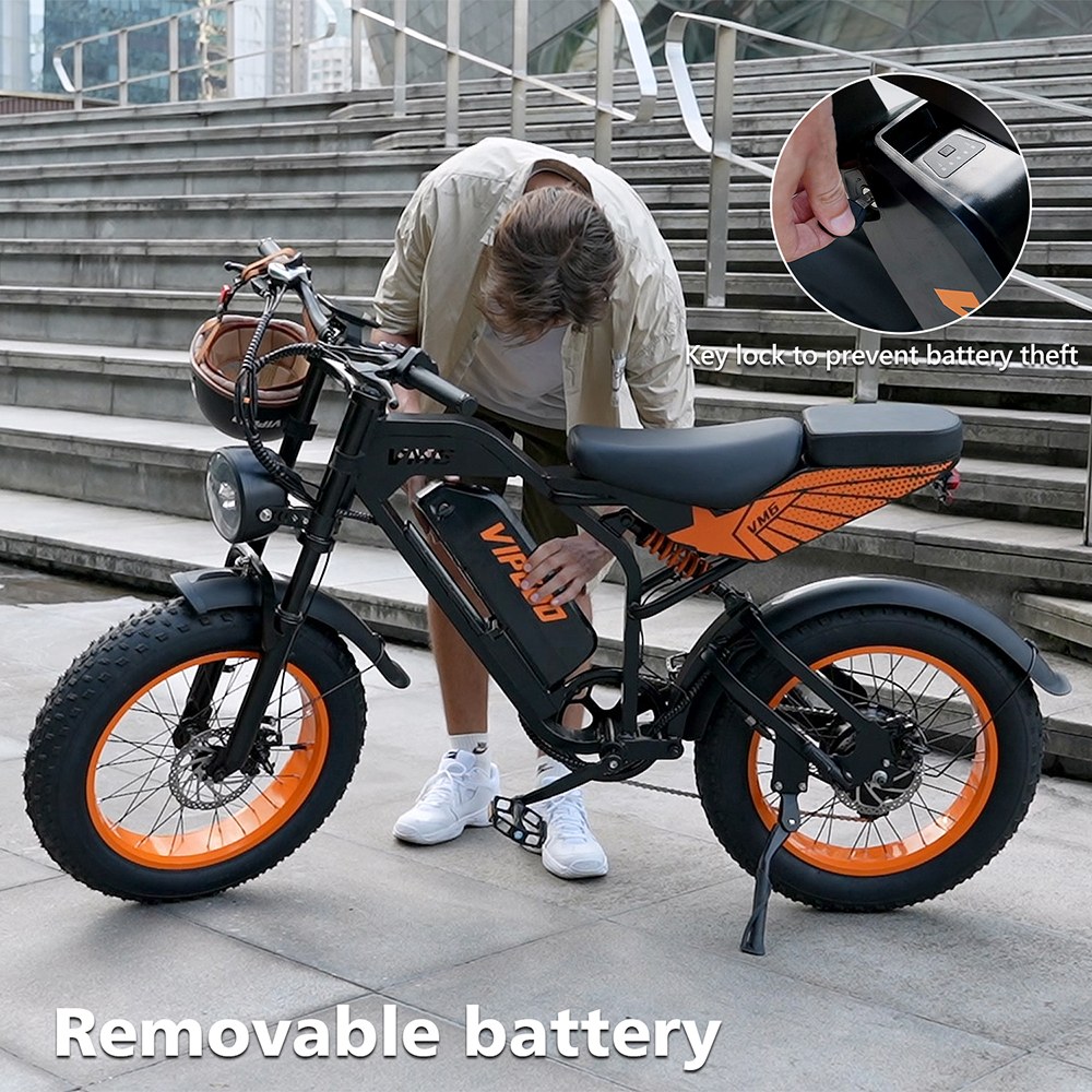 Vipcoo VM6 Electric Bike, 750W Motor, 48V 18.2Ah Battery, 20*4 inch Tires, 40km/h Max Speed, 75km Max Range, Front & Rear Mechanical Disc Brake, Rear Shock Absorber, Shimano 7-speed