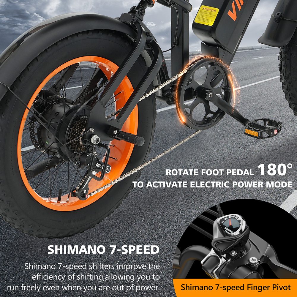 Vipcoo VM6 Electric Bike, 750W Motor, 48V 18.2Ah Battery, 20*4 inch Tires, 40km/h Max Speed, 75km Max Range, Front & Rear Mechanical Disc Brake, Rear Shock Absorber, Shimano 7-speed