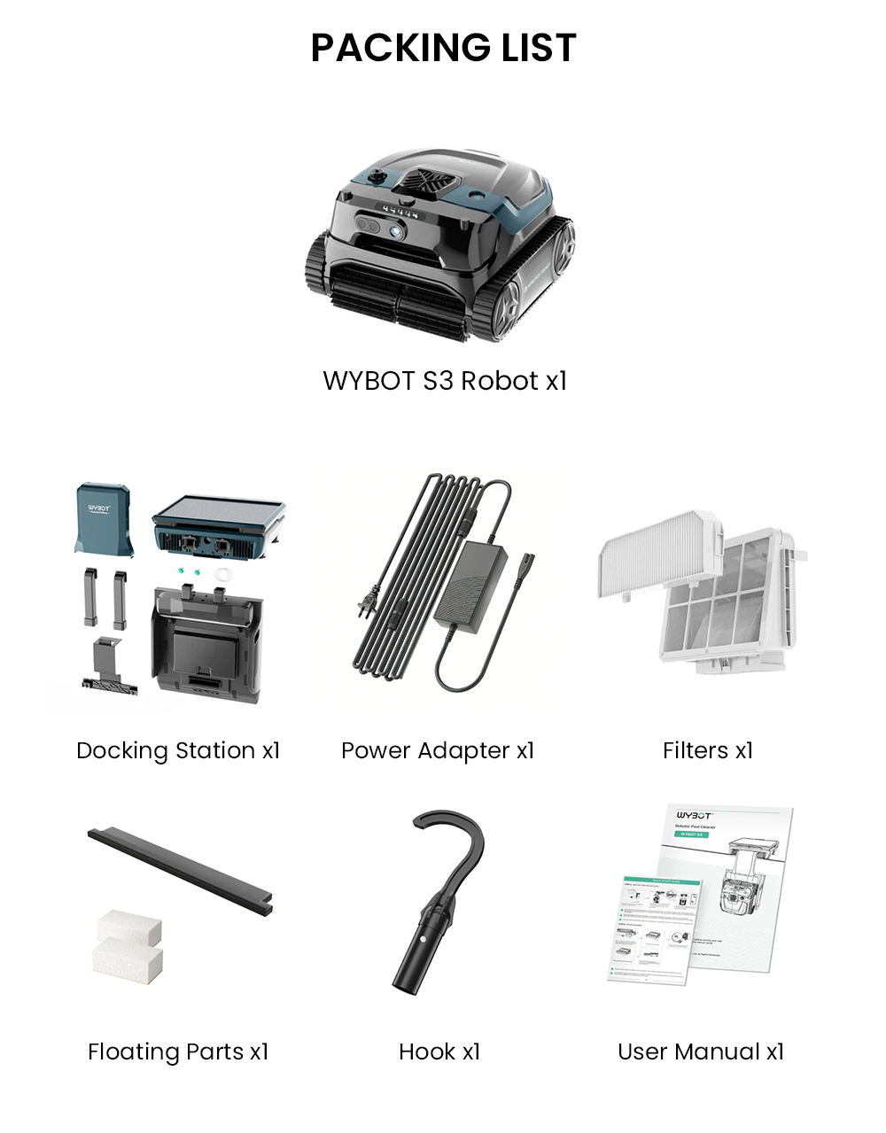 WYBOT S3 Cordless Robotic Pool Cleaner, 3D Mapping & Smart Navigation, 3H Runtime, 10L Debris Bin, Self-Parking & Auto-Cleaning, Solar + DC Dual Power, Multi-Surface Compatible