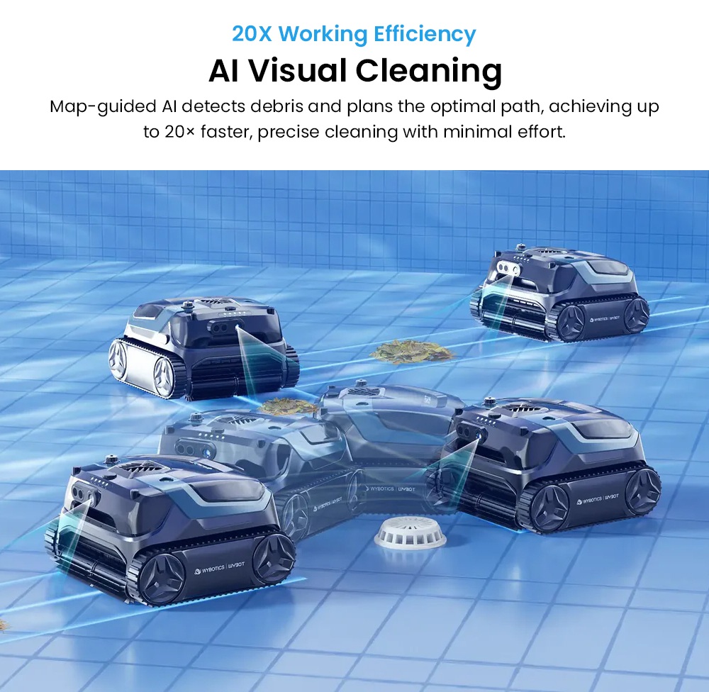 WYBOT S3 Cordless Robotic Pool Cleaner, 3D Mapping & Smart Navigation, 3H Runtime, 10L Debris Bin, Self-Parking & Auto-Cleaning, Solar + DC Dual Power, Multi-Surface Compatible